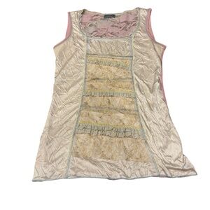 Gypsy Daisy Boho Fairycore Whimsical Layered Cream and Pink women’s L tank top
